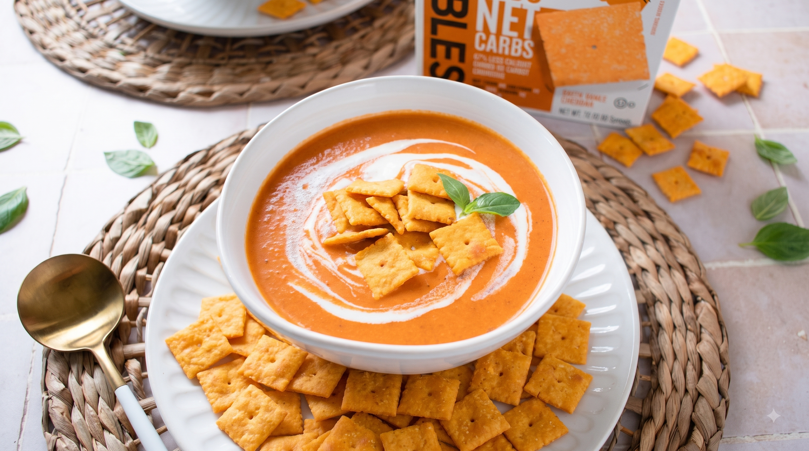 Creamy Tomato Soup with Original Cheddar Thinables