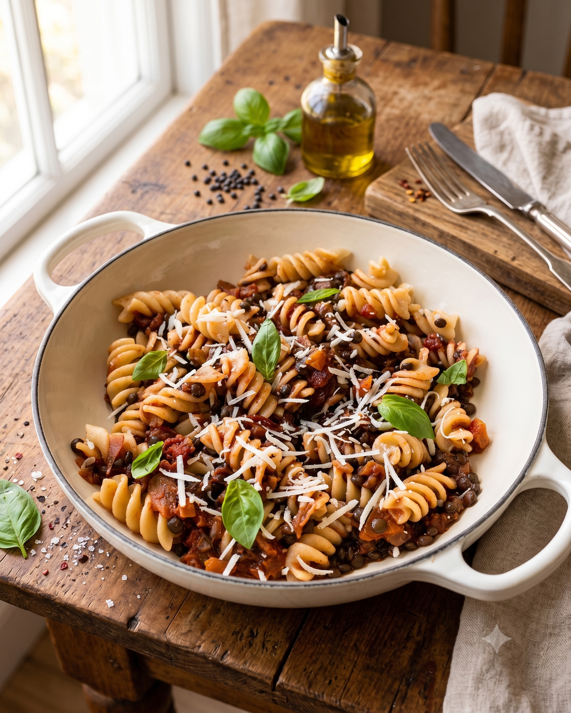 Lentil Bolognese (Rotini Version