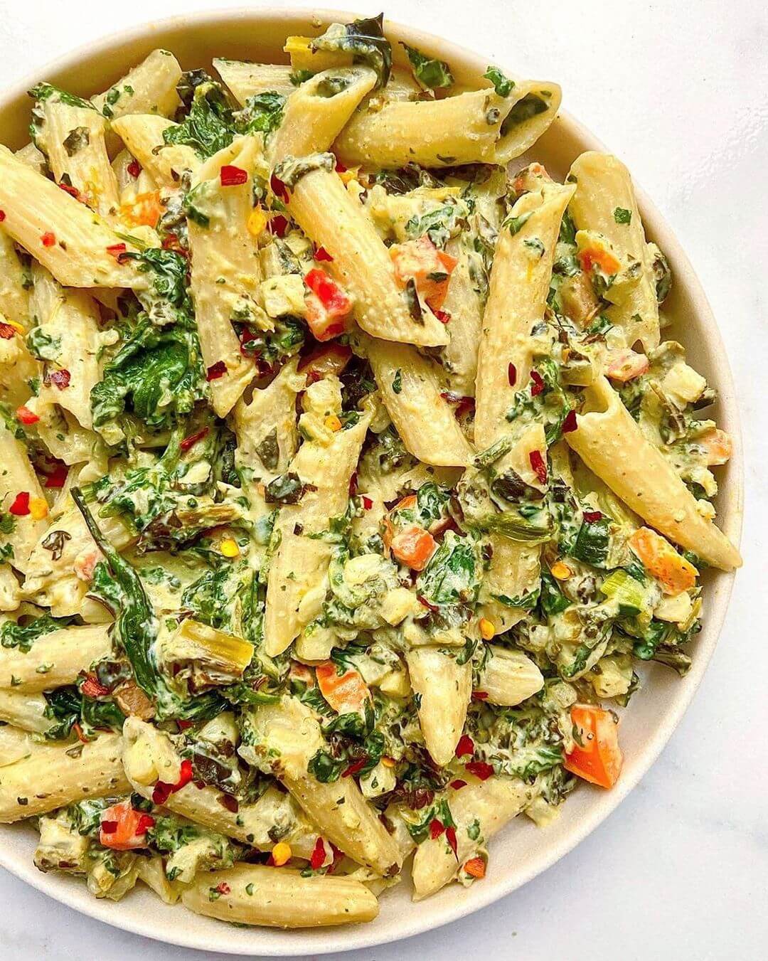 Spinach & kale creamy pasta