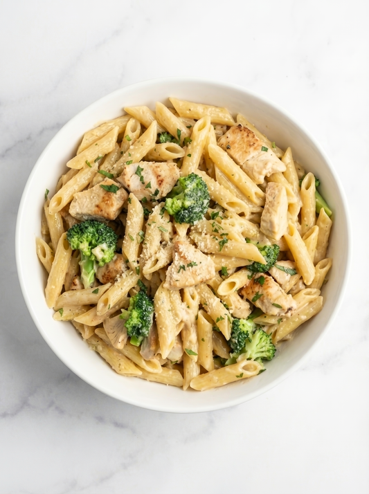 Healthy High-Fiber Chicken Alfredo with Broccoli