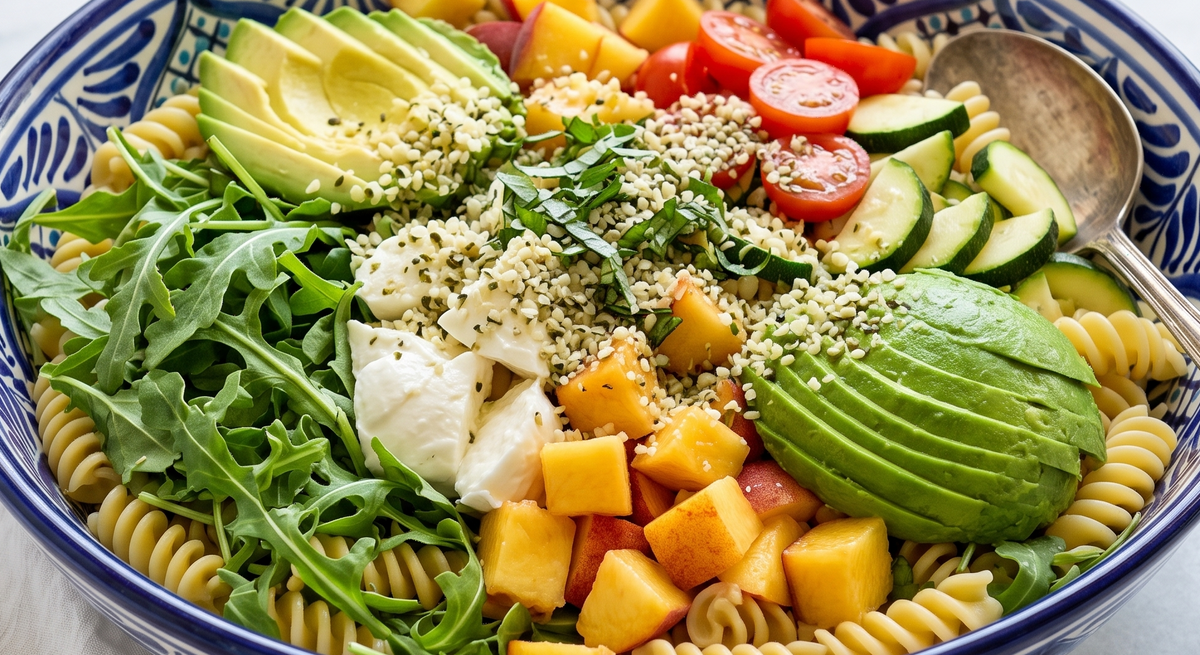 Caprese Peach Rotini Salad