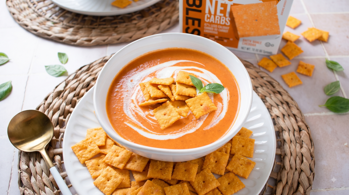 Creamy Tomato Soup with Original Cheddar Thinables