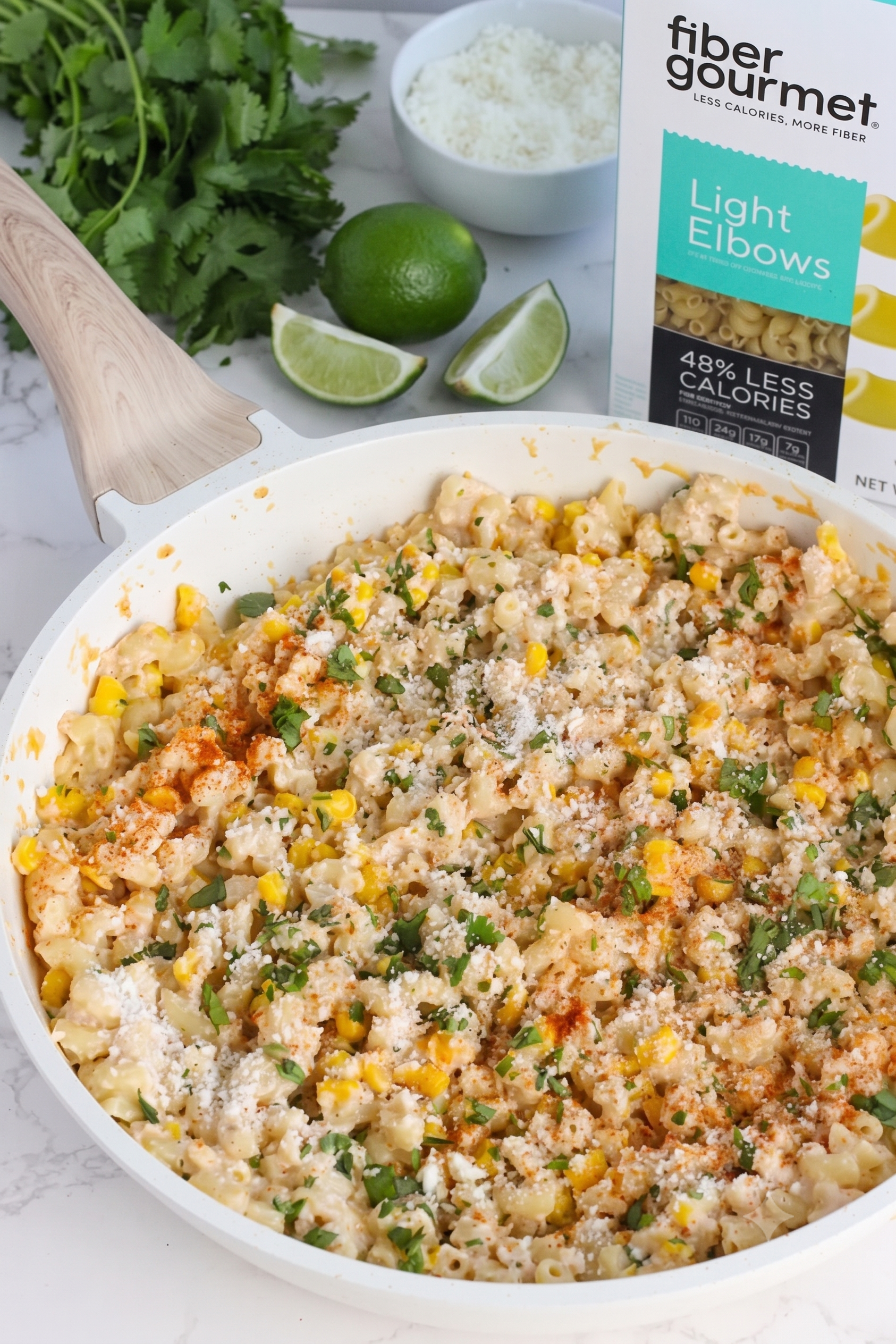Lightened Up HighProtein Street Corn Mac and Cheese