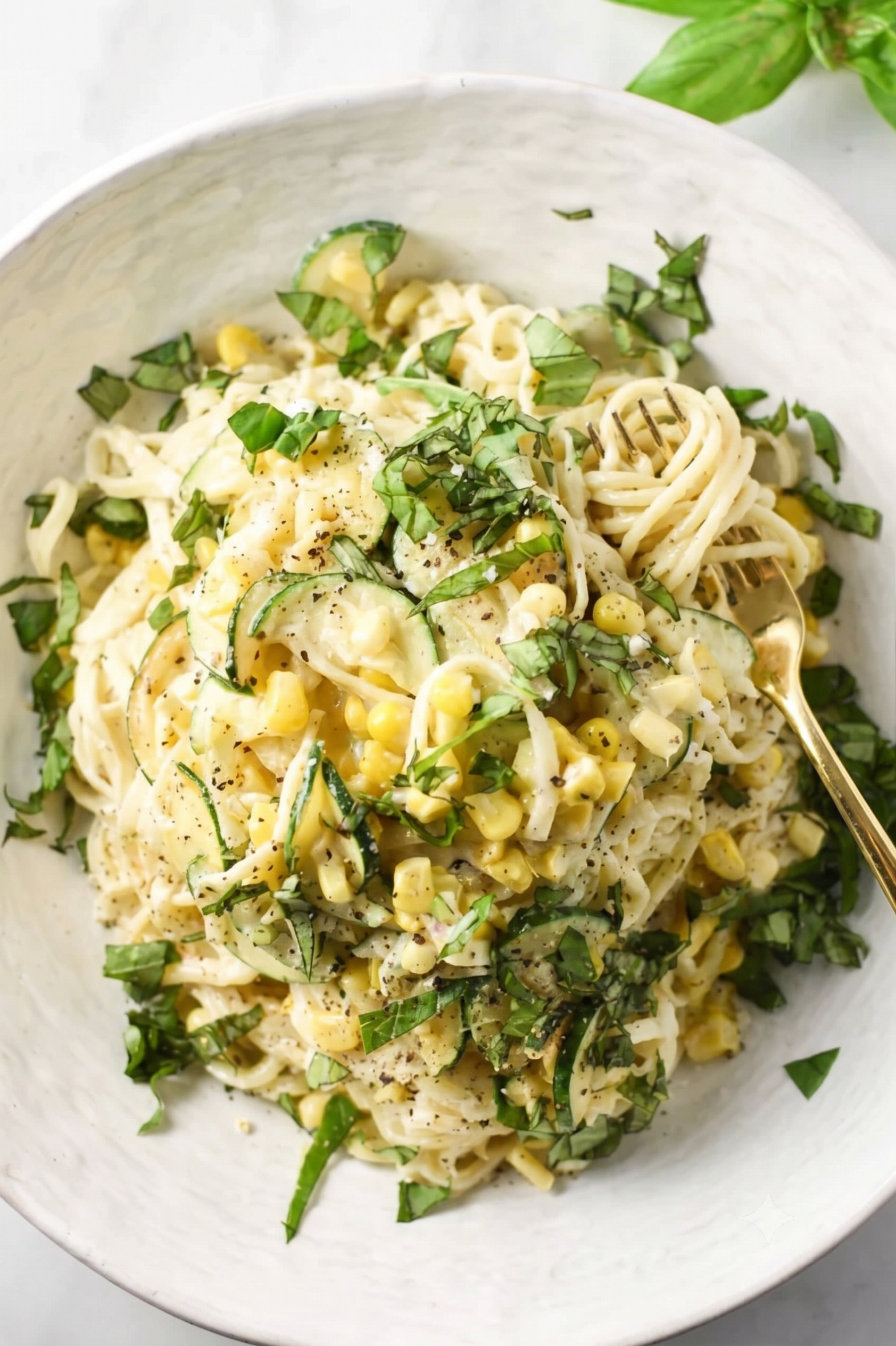 Creamy Corn And Basil Pasta