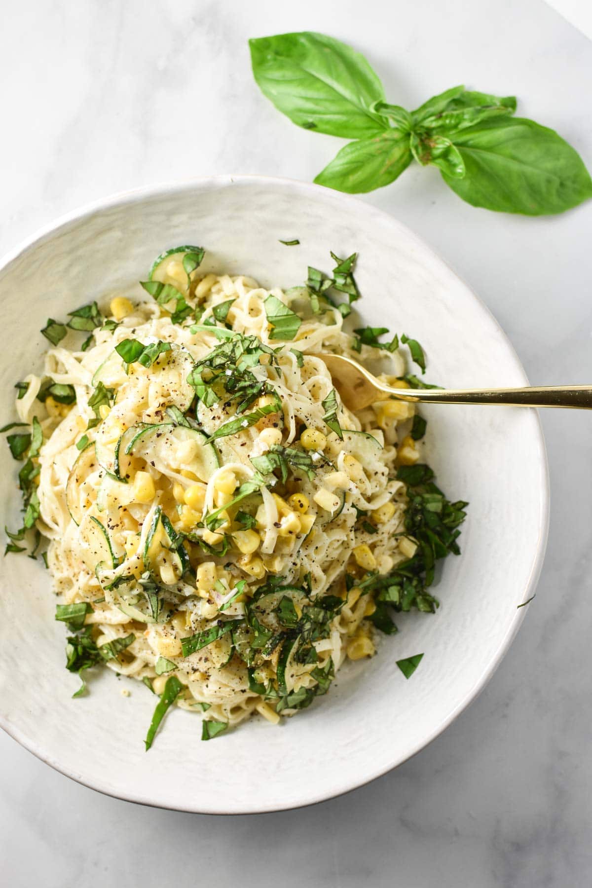 Creamy Corn And Basil Pasta